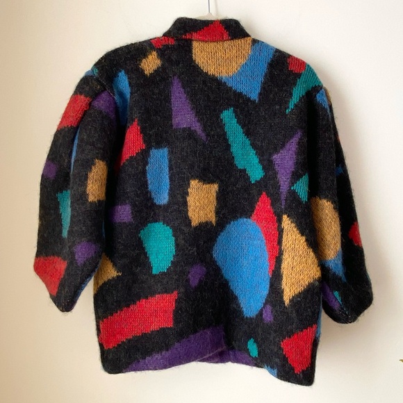 Colourblock colourful wool mohair blend chunky knit thick cardigan - Picture 7 of 15